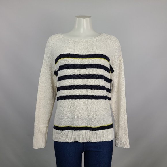 LOFT Cream and Navy Striped Sweater - Picture 1 of 12